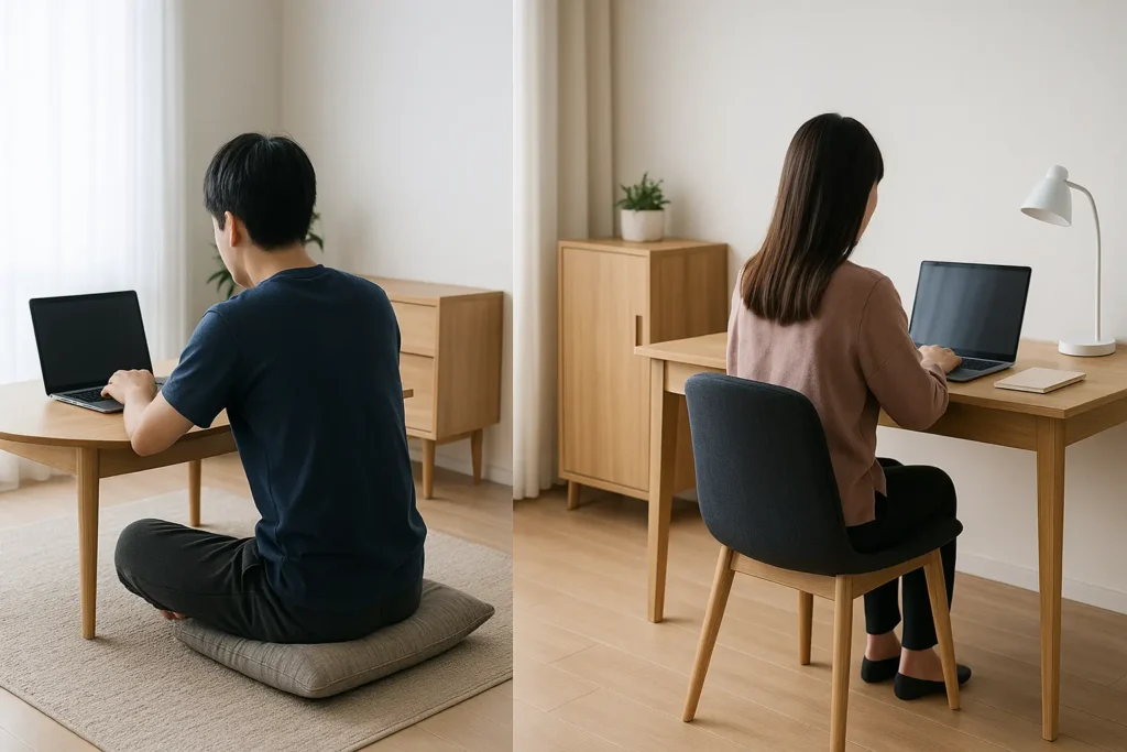 ローテーブルとテーブルの比較