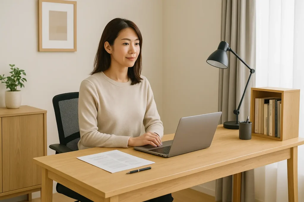 デスクで作業をしている女性